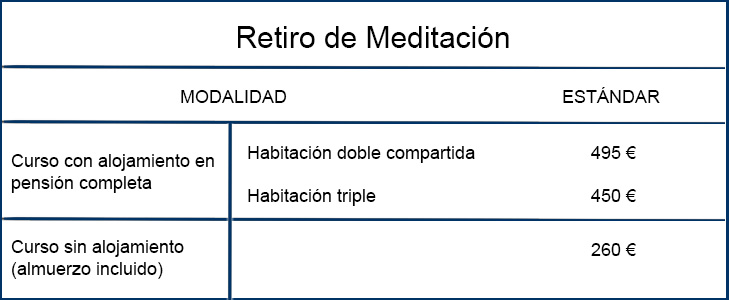 TABLA DE PRECIOS retiro meditacion tb julio